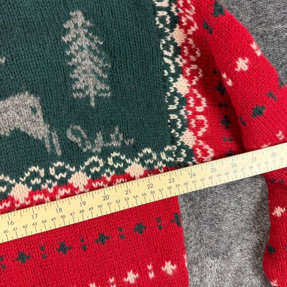 Vtg Eddie Bauer Holiday Deer Wool Cardigan Sweater Green Red Fair Isle L* - Picture 5 of 11